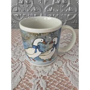 JSNY Winter White 2 Geese W/ Blue Bows Coffee Tea Cup